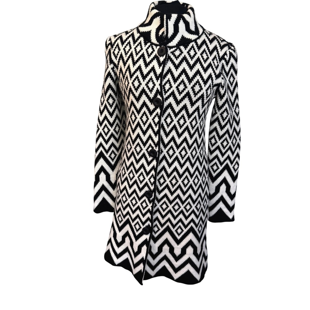 Cocogio Made in Italy Black & White Chevron Knit Sweater Coat – Fits Like M/L